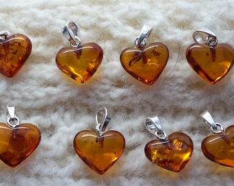 Amber heart pendant with sterling silver, Natural baltic amber heart pendant, Amber heart pendant honey cognac amber hearts 1.1 gram