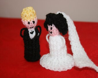 Bride And Groom Finger Puppets Favors Hand Knitted