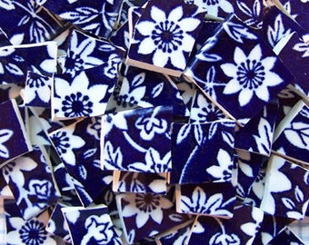Blue and White Calico Chintz Flower Hand Cut China Plate Mosaic Tiles
