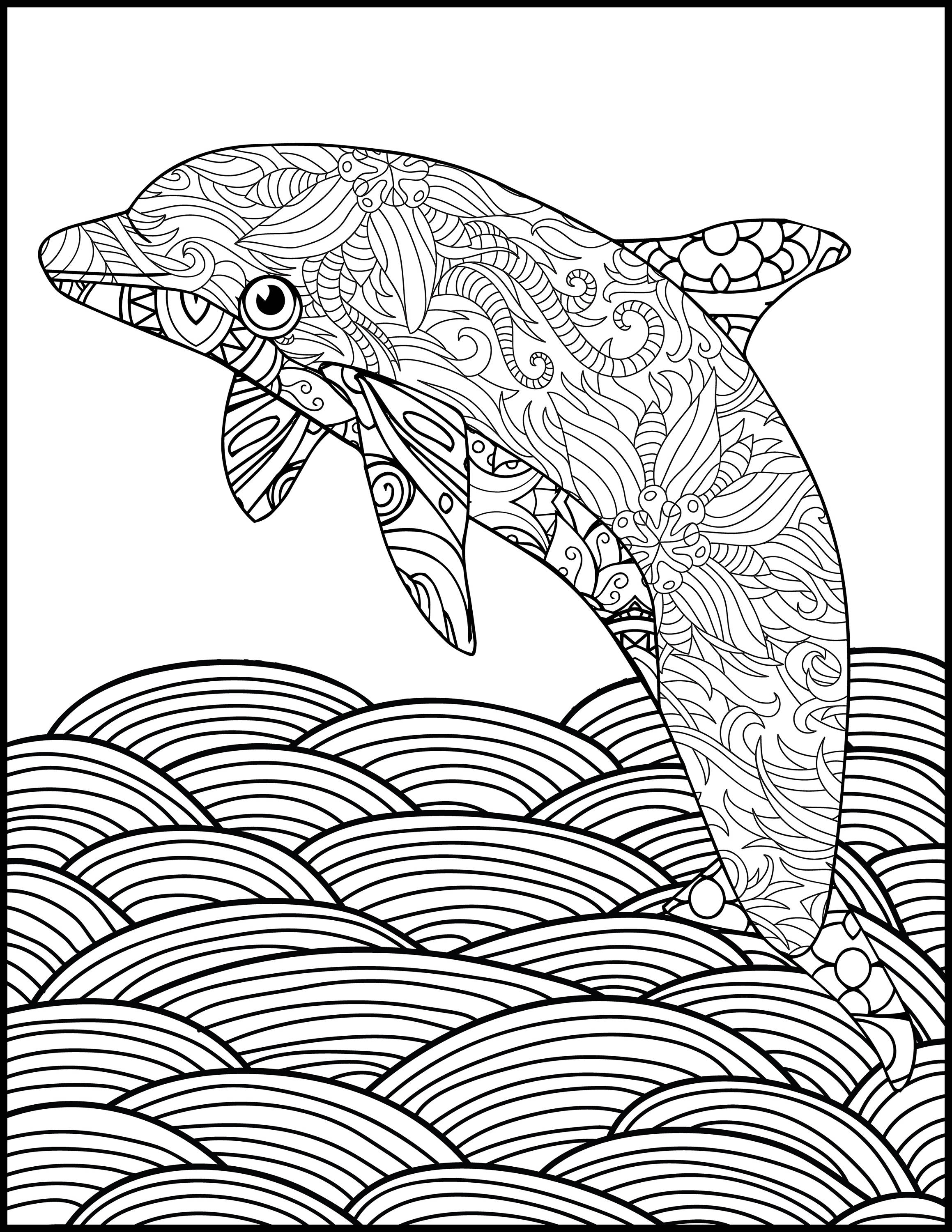 Download Printable Coloring Page Adult Coloring Page Dolphin