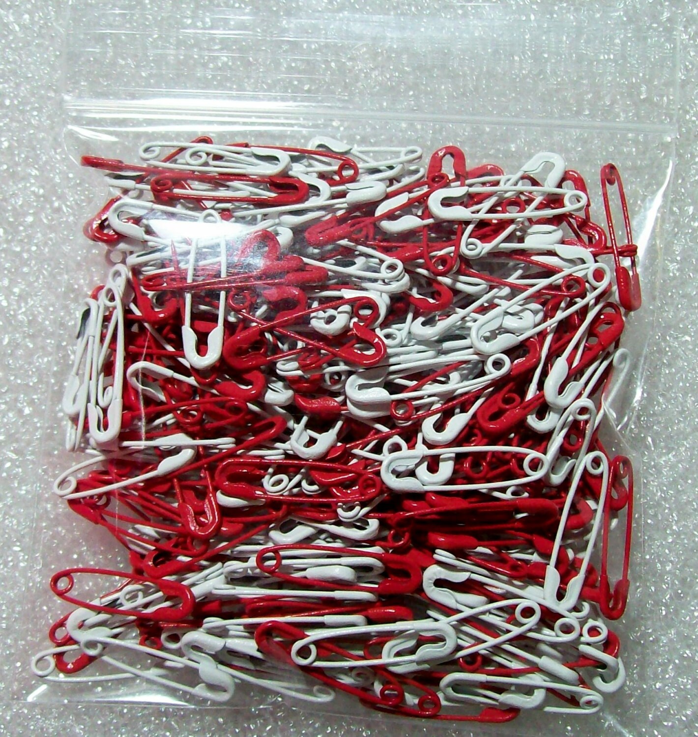 300 Plus Colored Safety pins White & Red mix 3/4 inch metal