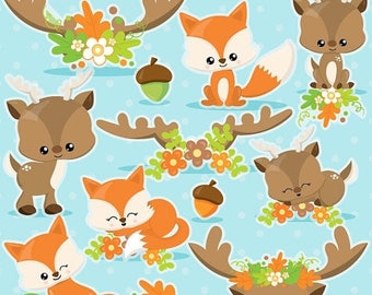 80% OFF SALE Fox clipart, Deer clipart commercial use, fall animals clipart vector graphics, antler clip art, Fall digital images - CL1027