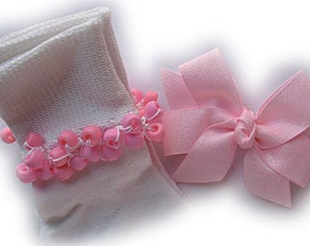 Kathy's Beaded Socks - Pink Fairy Dust Beaded Socks, girls socks, school socks, pink socks, fairy socks, Easter socks, pony bead socks