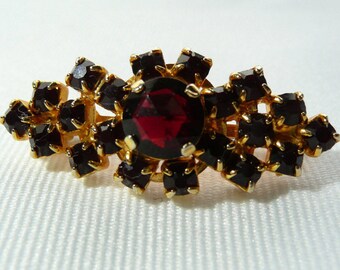Vintage Prong Set Ruby Red Rhinestone Brooch