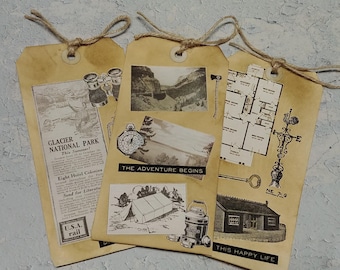 Set of 3 Vintage Altered Tags - Vintage Adventure