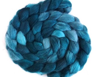 Dark Aqua, Shetland Roving - Handpainted Spinning or Felting Fiber