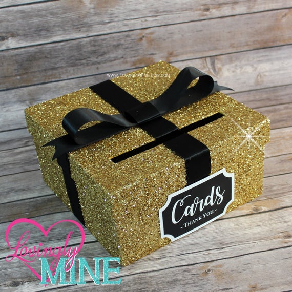 Card Box Glitter Gold Black & White Gift Money Box for Any