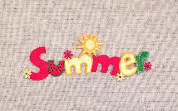 summer word with sun watermelon and daisy flowers iron on applique embroidered patch 695864a