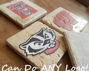 Custom College Gift Mascot Coasters Wisconsin Badgers Coasters Bucky Badger Coasters Graduation Gift UW Wisconsin Coasters Stone Coasters