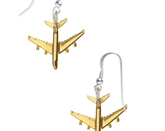 Gold Plated Airbus A380 on hook Earrings sterling silver 925 jewellery jewelry Aeroplane