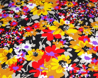vintage 70s polyester knit, featuring bright and bold floral design, 1 yard