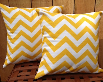 Yellow and White Chevron Zig Zag Fall Decorative Throw Pillow Cushion Cover