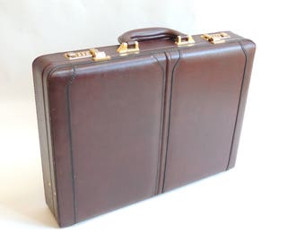 Vintage Leather Briefcase, leather attache, combination lock briefcase, laptop carrier, retro book carrier