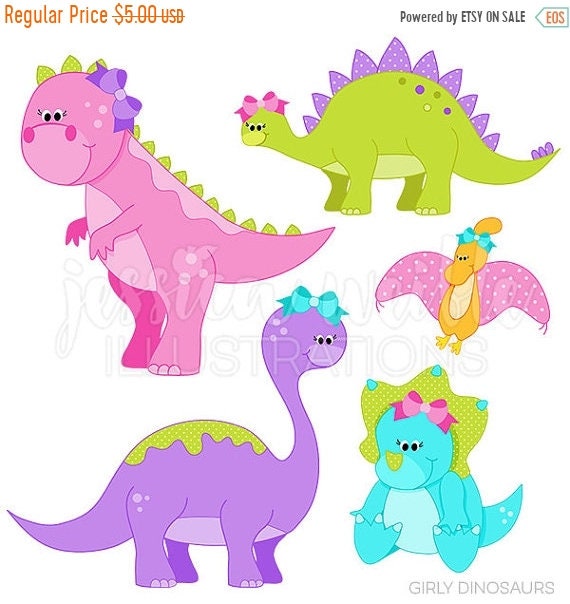 SALE Girly Dinosaurs Cute Digital Clipart Commercial Use OK