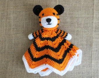 Crochet Tiger Security Blanket baby shower gift newborn blankie tiger cat lion zoo animal blanket toy