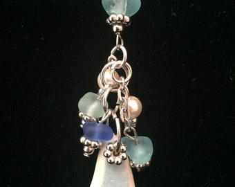 Pottery and Aqua Sea Glass pendant. Aqua Sea Glass Necklace, Pottery and Sea Glass jewelry,
