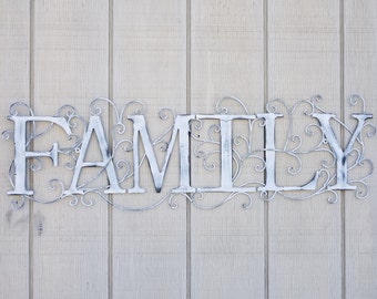 Family Decor, Family Wall Art, Wrought Iron, Metal Family sign, Metal Decor, Shabby Chic Decor, Distressed White, Picture Wall, Family