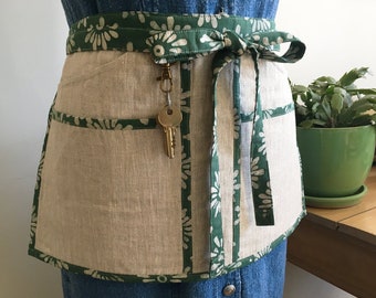 Women's Utility Apron - Linen Half Apron - Gardening, Crafting, Sewing, - Wedding Planner - Craft Vendor Apron - Teacher Apron