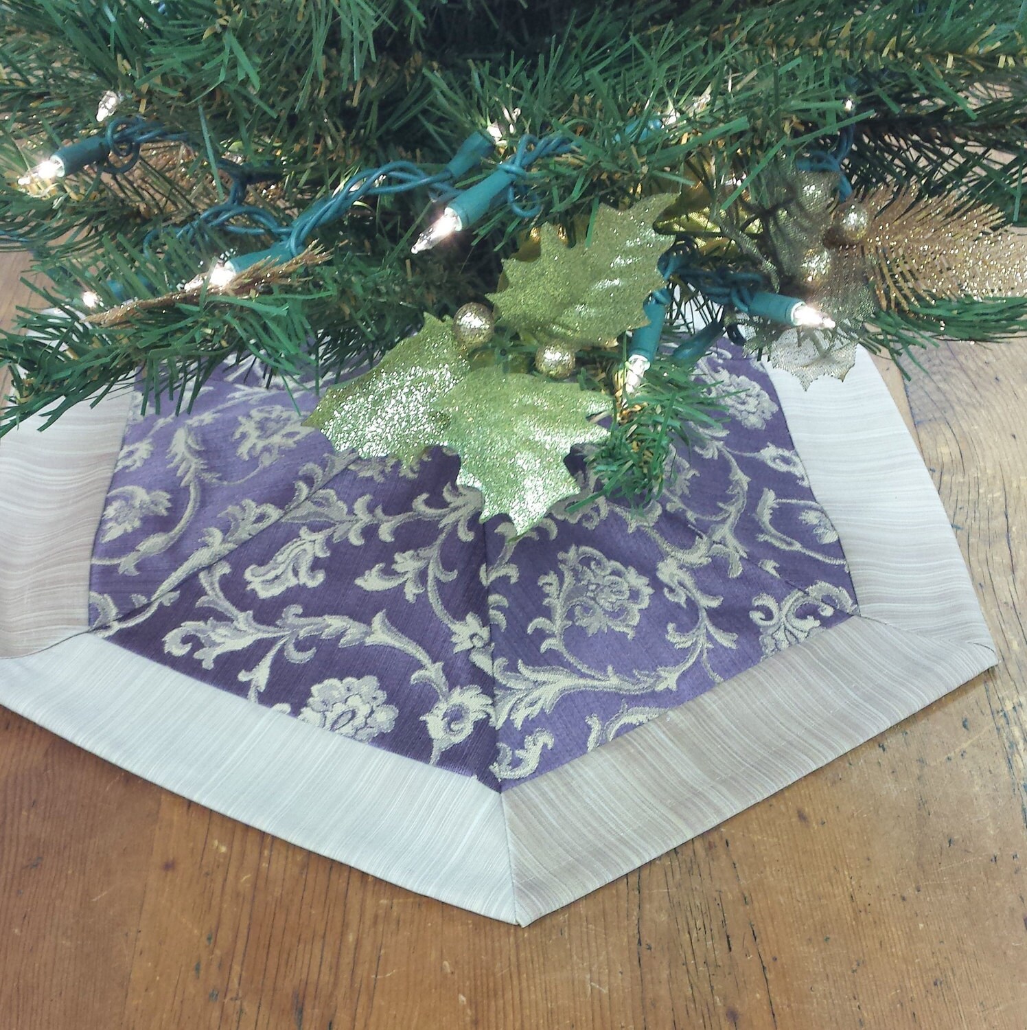 MiniTabletop Christmas Tree Skirt with banded edge purple
