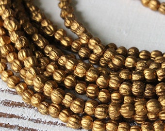 3mm Melon Bead - Czech Glass Beads - Jewelry Making Supply - Metallic Matte Beads - Opaque Matte Gold - Choose Amount