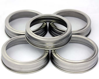 5 Stainless Steel Rust Proof Bands / Rings for Regular Mouth Mason, Ball, Canning Jars