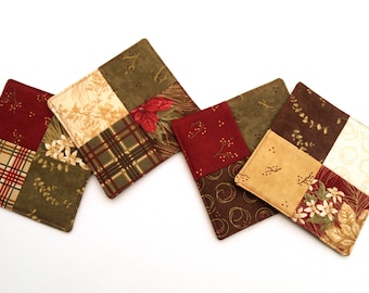 Floral Christmas Coasters in Red and Green Quilted Fabrics