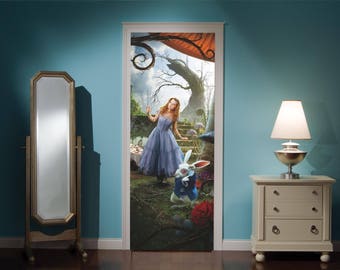 Door Mural Alice In Wonderland Mad Hatters Tea Party View Effect Decal Mural Home Decor Window Sticker Home Living Vinyl Bedroom Lounge 300