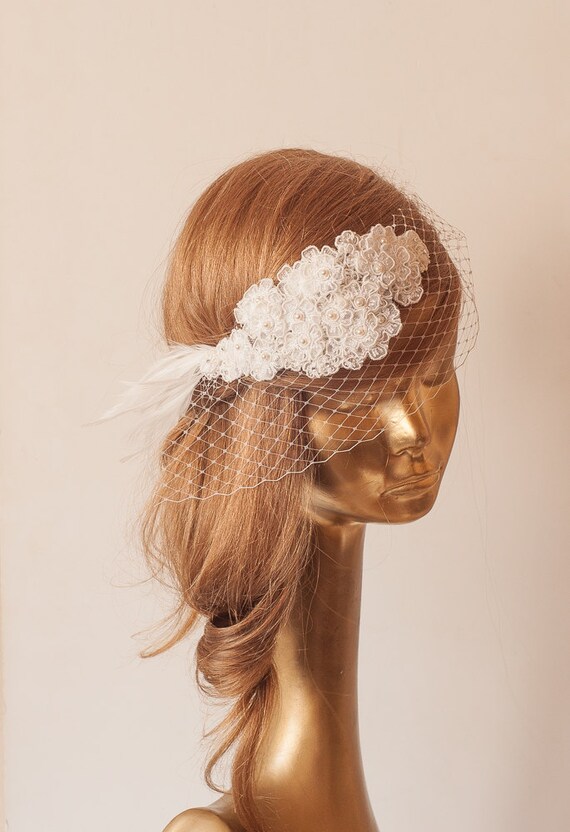 Ivory Lace Birdcage Veil Vintage Style Birdcage Veil. Bridal