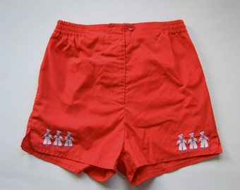 Short rouge Vintage enfant unisexe nautique marin court Short Shorts Vintage brodé élastique à la taille pour enfant Short Shorts garçon Shorts filles