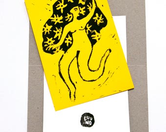 Card / Charlie's Angels / 10 x 15 / linocut