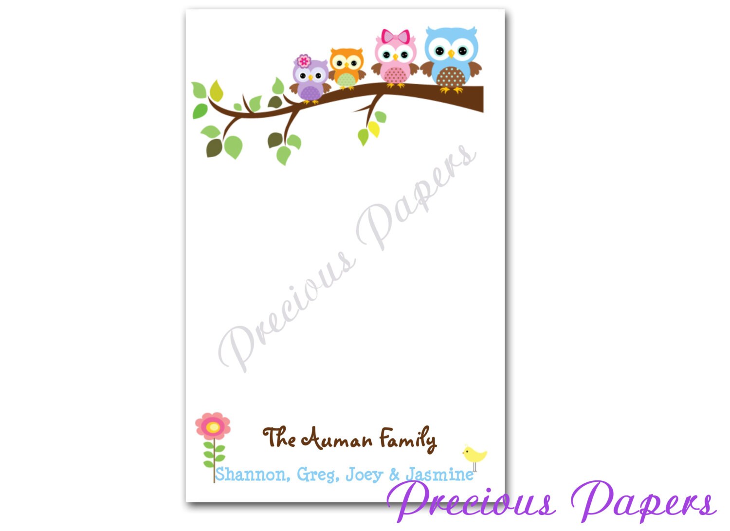 50 sheets Personalized owl notepads Personalized owl family