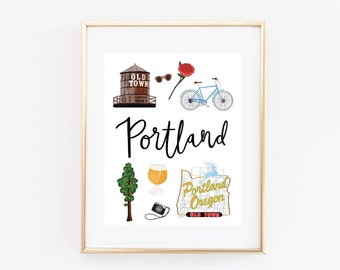 Portland Oregon Art Print, Illustrated Portland Decor, Portland Gift, Wall Art