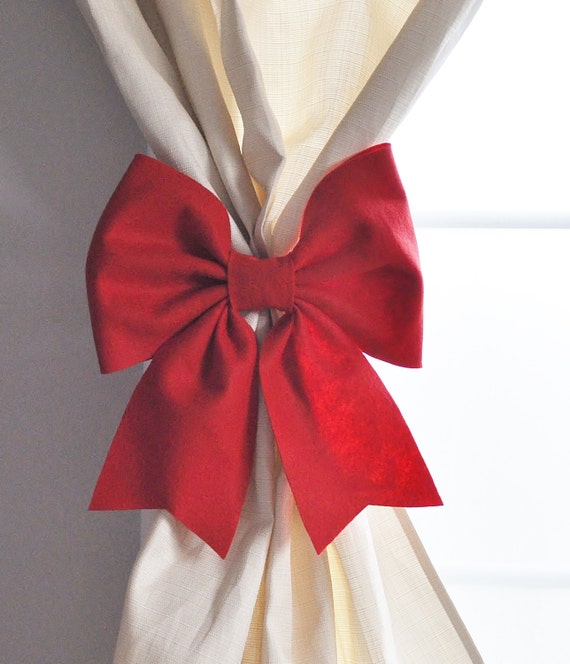 Items similar to Bow Tie Curtains, Christmas Curtain Ties Red Window