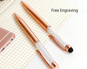 Custom Engraved Rose gold Crystal ballpoint pen, custom with your name,text or logo,Mothers day gift