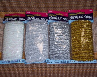 Wireless chenille stem,mini garland,10 yds/pkg,12MM wide,white,silver,gold shiny tinsel,Christmas crafts, holiday crafts,ornaments