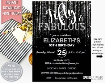 Fifty and Fabulous | Birthday Invitation, 50th Birthday, Birthday Party,Fifty,Adult Birthday,Fabulous,50th,Surprise Birthday,50 and Fabulous