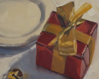 Red, White and Gold- Original Oil Painting on 6x6 inch Ampersand Gessobord