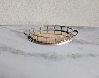 Vintage Brass Vanity Tray, Decorative Gold Bar Tray w/ Handles, Round Brass Serving Tray, Asian Brass Home Decor, Hollywood Regency