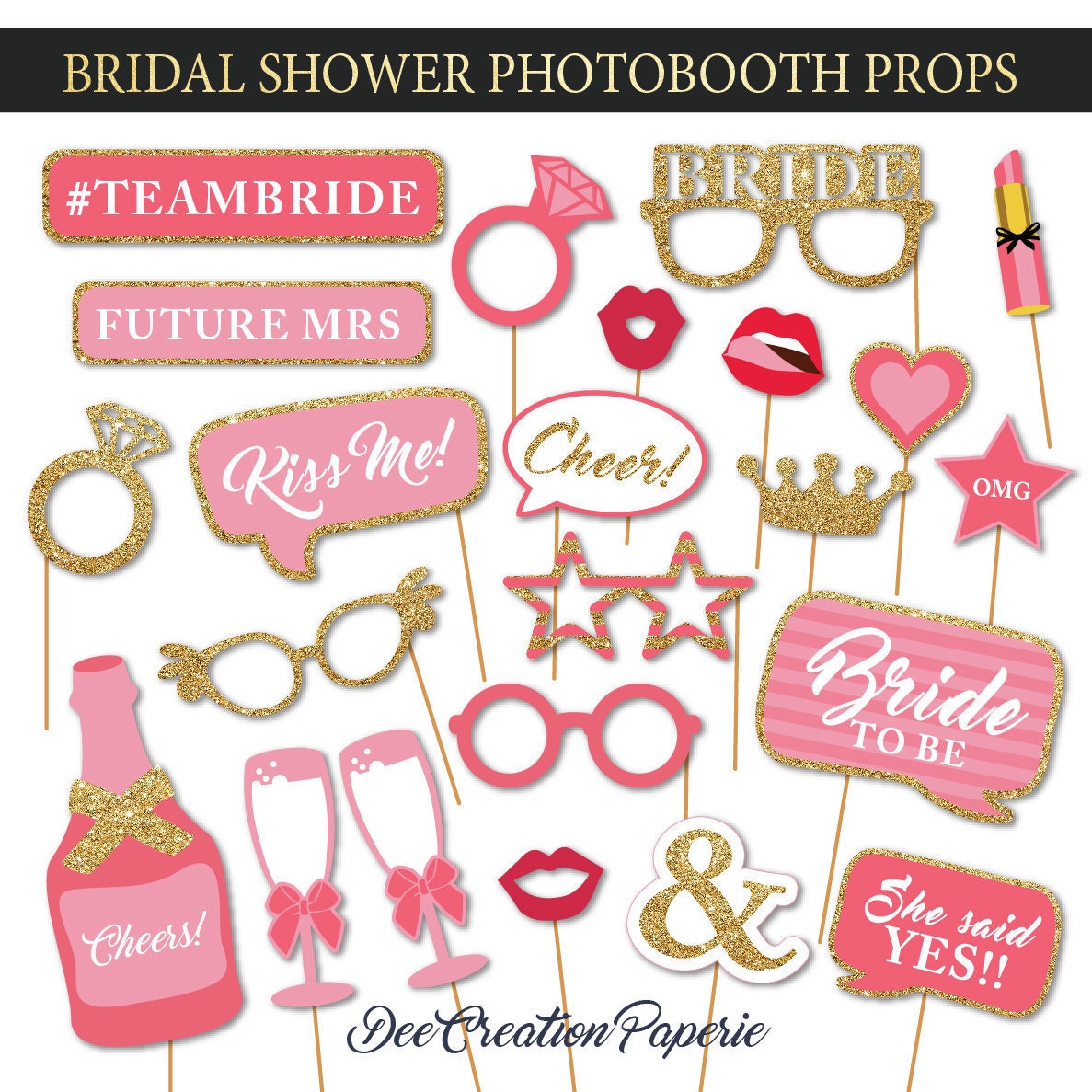 Printable Bridal Shower Photobooth Props Wedding Photo Booth