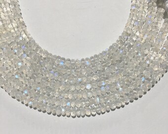 1 Strand Natural White Rainbow Moon Stone Faceted Rondelles