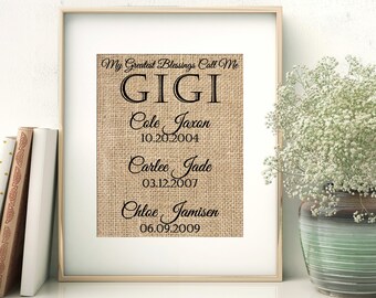 Gigi Gift, Custom Gift for Gigi, My Greatest Blessings, Personalized Gigi Gift, Nana Gift, Gift for Nana, Grandma Gift, Burlap Print