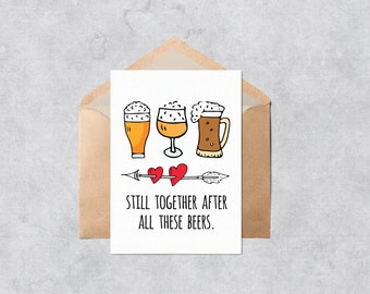Printable Anniversary Card - Beer Glasses - Instant Download PDF Printable Love or Valentine's Day Card - Cut and Fold Greeting Card