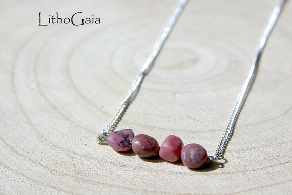 Rhodochrosite Bar necklace on 925 Sterling Silver, Gemstone Bar, birthstone, Love Stone, Heart Chakra, Minimalist, Gift for Her, Zodiac