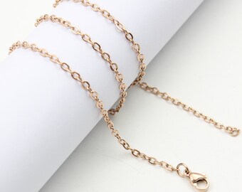 20" Stainless Steel Cable Chain in Rose Gold - 20" Long x 2.5mm Wide - 1, 5, or 10 Finished Chains (single or bulk)