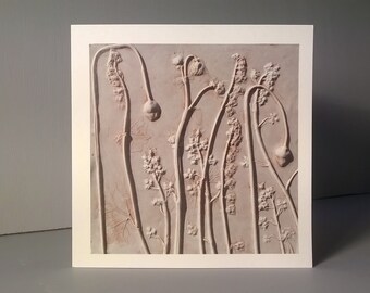 Aqualegia & Poppy Buds Greetings Card