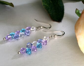Sterling Silver Earrings, Swarovski Crystal Earrings, Lavender Garden Earrings