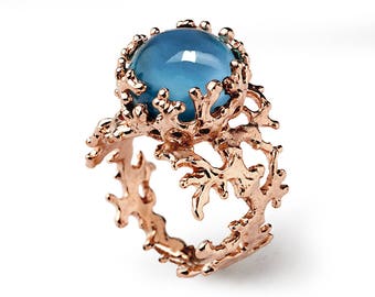 CORAL London Blue Topaz Engagement Ring, Rose Gold Ring, Rose Gold Blue Topaz Ring, London Blue Topaz Ring, Mothers Day Gift