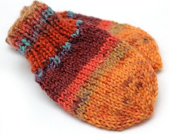 Baby Mittens No String. Burnt Orange Cordless Baby Mitts No Thumbs. Infant Thumbless Hand Warmers. Striped Winter Mittens Without String