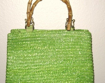 Vintage St Johns Bay Green Purse with Bamboo Handles