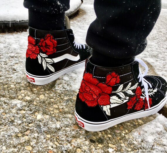 high top vans red and black